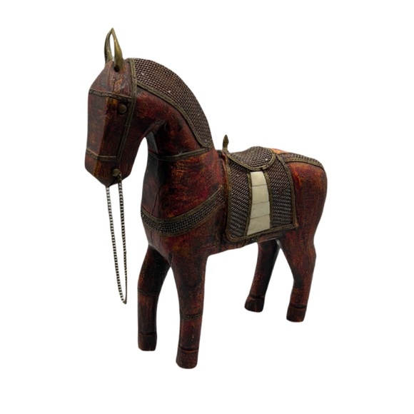 Beautiful Majestic Carved Wooden Horse Figurine 12” Tall with Rein & Saddle - Picture 1 of 13
